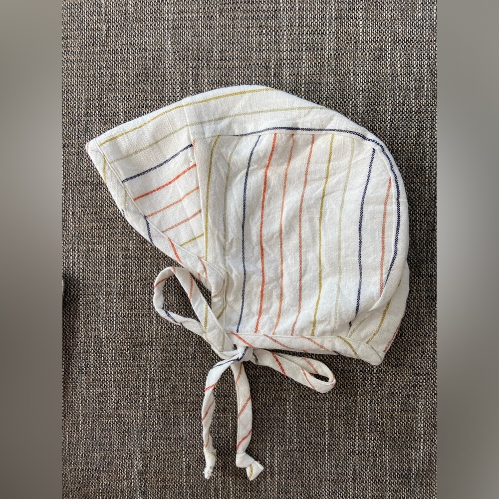 Briar Baby Bonnet, Linen Rainbow Stripe